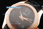 Chopard Happy Sport Swiss Quartz Movement Rose Gold Case with Diamond Bezel and Black Dial