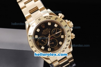 Rolex Daytona Chronograph Automatic Movement Full Gold with Black Dial and Diamond Mark