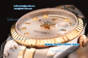 Rolex Day-Date Swiss ETA 2836 Automatic Two Tone Case with Gold Bezel Diamond Bezel and Silver Dial