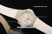 Hublot Big Bang Chronograph Miyota Quartz Movement Steel Case with Diamond Bezel and White Dial - White Rubber Strap