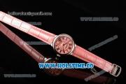 Cartier Ballon Bleu De Small Swiss Quartz Steel Case with Pink Dial Roman Numeral Markers and Pink Leather Strap