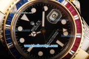 Rolex GMT Master II Swiss ETA 2836 Automatic Movement Black Dial with Diamond Bezel and Two Tone Strap