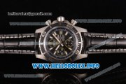 Breitling Superocean Chronograph II Chronograph Swiss Valjoux 7750 Automatic Steel Case with Black Dial Black Leather Strap and Stick Markers