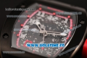 Richard Mille RM 007 Miyota 9015 Automatic PVD Case with Arabic Numeral Makrers Skeleton Dial and Black Rubber Strap