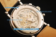 Breguet Moon Phase Lemania Manual Winding Working Chronograph Steel Case with White Dial and Black Leather Strap