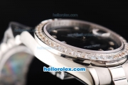 Rolex Day Date II Automatic Movement Full Steel with Diamond Bezel-Diamond Markers and Black Dial