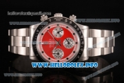 Rolex Daytona Vintage Chrono Miyota OS20 Quartz Steel Case/Bracelet with Red Dial and Point Markers - White Inner Bezel