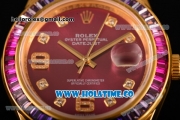 Rolex Datejust Pearlmaster Asia 2813 Automatic Full Yellow Gold with Purple Dial and Diamonds Markers - Rainbow Diamoand Bezel (BP)