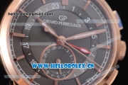 Girard Perregaux 1966 Dual Time Clone Girard Perregaux GP03300-0119 Automatic Rose Gold Case with Grey Dial Stick/Arabic Numeral Markers and Brown Leather Strap