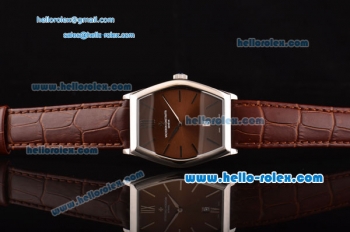 Vacheron Constantin Malte Miyota OS2035 Quartz Steel Case with Brown Leather Strap Brown Dial Stick Markers