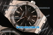 Audemars Piguet Royal Oak 41MM Asia Automatic Steel Case with Black Grids Dial Diamonds Bezel and Stick Markers