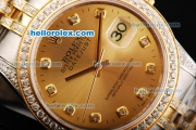 Rolex Datejust Automatic Movement Golden Dial with Diamond Markers and Two Tone Strap