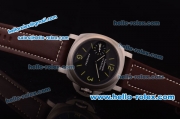 Panerai Luminor Marina Pam 172 Asia 6497 Manual Winding Titanium Case with Black Dial and Brown Leather Strap