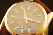 Omega Seamaster Co-Axial Automatic Yellow Gold Case with Black Dial and Brown Leather Strap - ETA Coating