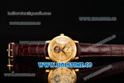 Vacheron Constantin Patrimony Tourbillon Swiss ETA 2824 Automatic Yellow Gold Case with Diamonds Markers Brown Leather Strap and Gold Dial