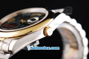 Rolex Day-Date II Oyster Perpetual Automatic Movement Two Tone with Gold Bezel and Flower Pattern Black Dial