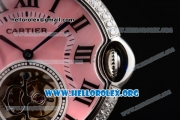 Cartier Ballon Bleu De Tourbillon Swiss Tourbillon Manual Winding Steel Case with Pink Dial Pink Leather Strap and Roman Numeral Markers