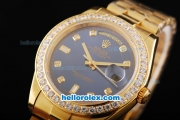 Rolex Day Date II Automatic Movement Full Gold with Diamond Bezel-Blue Dial and Diamond Markers