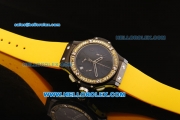 Hublot Big Bang Chronograph Swiss Quartz Movement PVD Case with Yellow Diamond Bezel and Yellow Rubber Strap-Lady Model