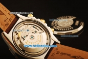 Breitling Chronomat Evolution Swiss Valjoux 7750 automatic Two Tone Case with White Dial and Brown Leather Strap