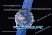 IWC Portugueser Tourbillon Hand-Wound Asia 2813 Automatic Steel Case with Blue Dial Blue Leather Strap and Arabic Numeral Markers