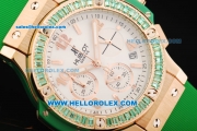 Hublot Big Bang Chronograph Swiss Quartz Movement Rose Gold Case with Green Diamond Bezel and Green Rubber Strap-Lady Model