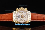 Rolex Daytona Oyster Perpetual Swiss Valjoux 7750 Automatic Movement Gold Case with White Dial-Gold Number Markers and Brown Leather Strap