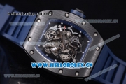 Richard Mille RM 055 Miyota 9015 Automatic PVD Case with Skeleton Dial Dot Markers and Blue Rubber Strap