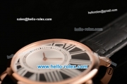 Cartier Ronde Miyota OS20 Quartz Rose Gold Case with Black Leather Strap and Black Dial