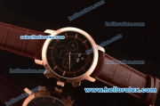Vacheron Constantin Automatic Rose Gold Case with Black Dial and Brown Leather Strap