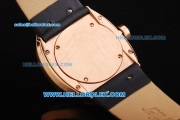 Cartier Baignoire Swiss Quartz Movement Rose Gold Case with Diamond Bezel and Black Leather Strap