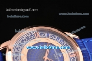 Vacheron Constantin Metiers D Art Miyota OS2035 Quartz Rose Gold Case with Blue Dial and Blue Leather Strap