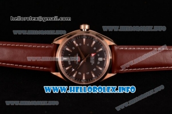 Omega Aqua Terra 150 M GMT Clone Omega 8615 Automatic Rose Gold Case with Brown Dial Stick Markers and Brown Leather Strap (EF)