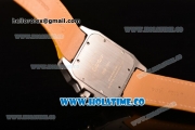 Cartier Santos 100 Large Asia Automatic Steel Case with Yellow Leather Strap Black Roman Numeral Markers and White Dial