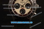 Rolex Daytona Vintage Edition Chrono Miyota OS20 Quartz Steel Case with White Dial and Black Leather Strap