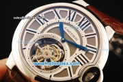 Cartier ballon bleu de Cartier Swiss Tourbillon Manual Winding Movement Steel Case with Roman Numerals and Brown Leather Strap