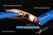 Cartier Rotonde De Asia Manual Winding Rose Gold Case with Diamonds Bezel Blue Dial and White Roman Numeral Markers