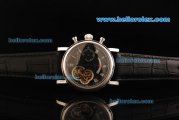 Patek Philippe Tourbillon Swiss Valjoux 7750 Manual Winding Movement Steel Case with Black Dial and Black Leather Strap