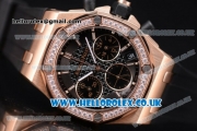 Audemars Piguet Royal Oak Offshore Chrono Miyota OS20 Quartz Rose Gold Case with Black Dial Diamonds Bezel and Black Rubber Strap (EF)