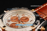 Breitling Chronomat B01 Chronograph Miyota Quartz Movement Beige Dial with Three Orange Subdials - RG Roman Markers and Brown Leather Strap