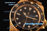 Rolex Submariner Swiss ETA 2836 Automatic Movement Gold Case with Black Bezel-Black Dial and Gold Strap