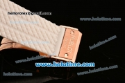 Hublot Big Bang Quartz Movement White Dial with Rose Gold Case and Numeral Marking-White Rubber Strap