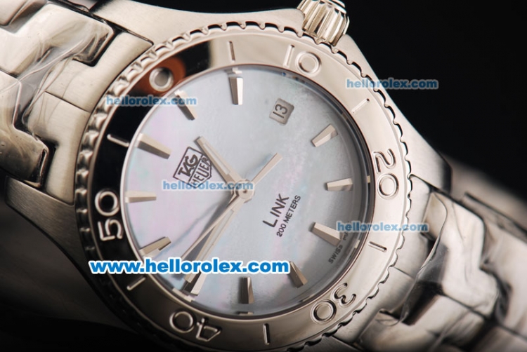 Tag Heuer Link 200 Meters Original Swiss Quartz Movement Full Steel with White MOP Dial and Small Calendar-Lady Model - Click Image to Close