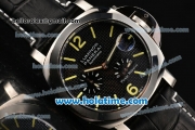 Panerai PAM 090 Luminor Power Reserve Automatic Movement Steel Case with Black Grid Dial and Black Leather Strap
