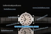 Franck Muller Ronde Miyota Quartz Steel Case with Black Leather Bracelet Diamond Bezel and Black Stick Markers