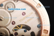 Vacheron Constantin Tourbillon Swiss Manual Winding Movement Rose Gold Case with White Dial and Moon Phase