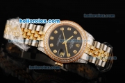 Rolex Datejust Automatic Movement Black Dial with Diamond Markers and Two Tone Strap