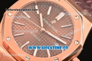 Audemars Piguet Royal Oak 41MM Asia Automatic Rose Gold Case with Brown Grids Dial White Stick Markers and Brown Leather Strap