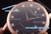 Patek Philippe Calatrava Swiss ETA 2824 Automatic Rose Gold Case with Black Dial and Black Leather Strap