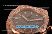 Audemars Piguet Royal Oak Lady Swiss Quartz Rose Gold/Diamonds Case with Grey Dial and Grey Leather Strap (EF)